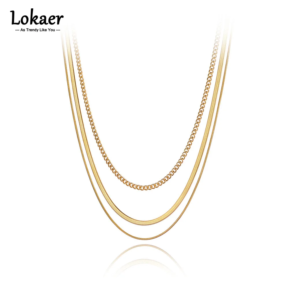 Lokaer Titan Edelstahl Halsband Halskette Mode Böhmen Drei Schichten Schlange Kette Schmuck Für Frauen Mädchen N21162