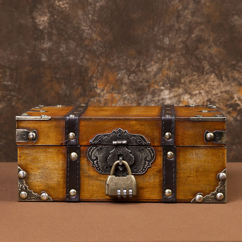 Decorative Wood Jewelry Organizer Box Antique Style Treasure Case Lockable Storage Container For Small Personal Items