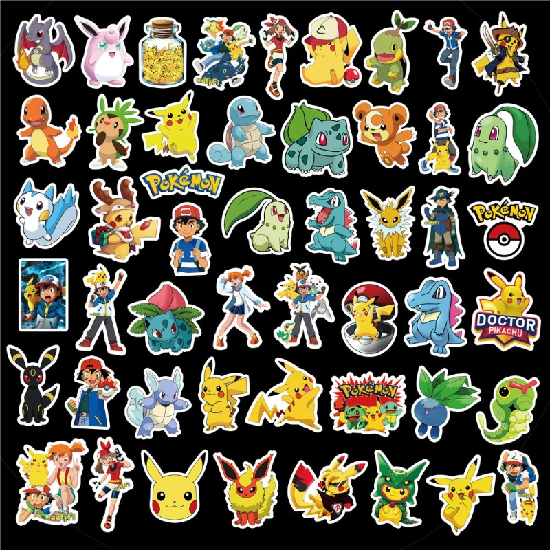 50pcs Pokemon Stickers Pack Cute Anime Stickers Waterproof Laptop Skin Kawaii Packaging Phone Case Art Supplies