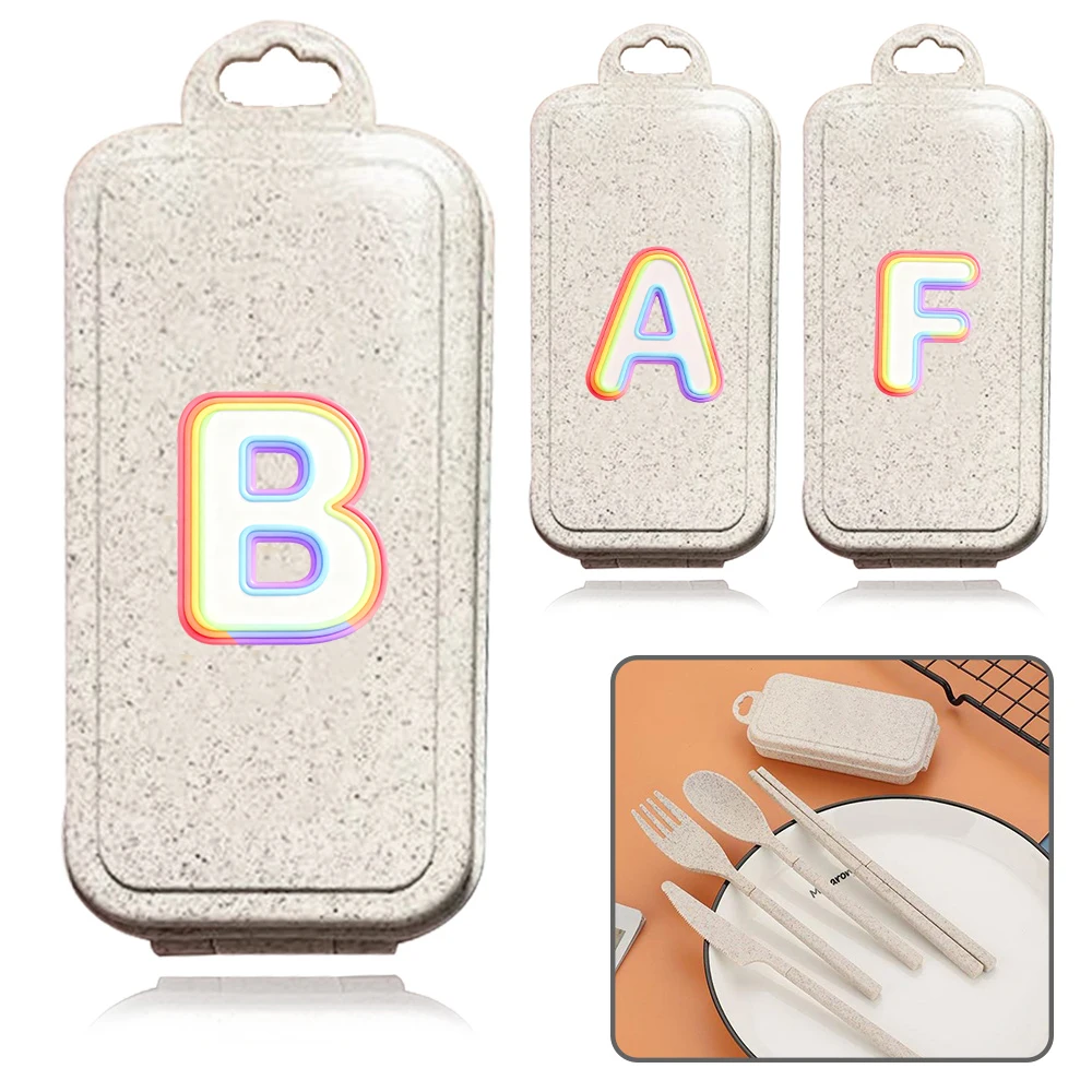 

4PCS Portable Straw Cutlery Box Travel Camping Cutlery Set Connectable Knife Fork and Spoon Set B Rainbow Flow Pattern