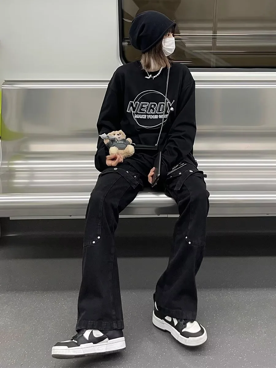 

Джинсы Bla Slim Fit с дизайнерским поясом, унисекс, в стиле ретро, американский уличный стиль, средняя посадка, на молнии, повседневные, деним