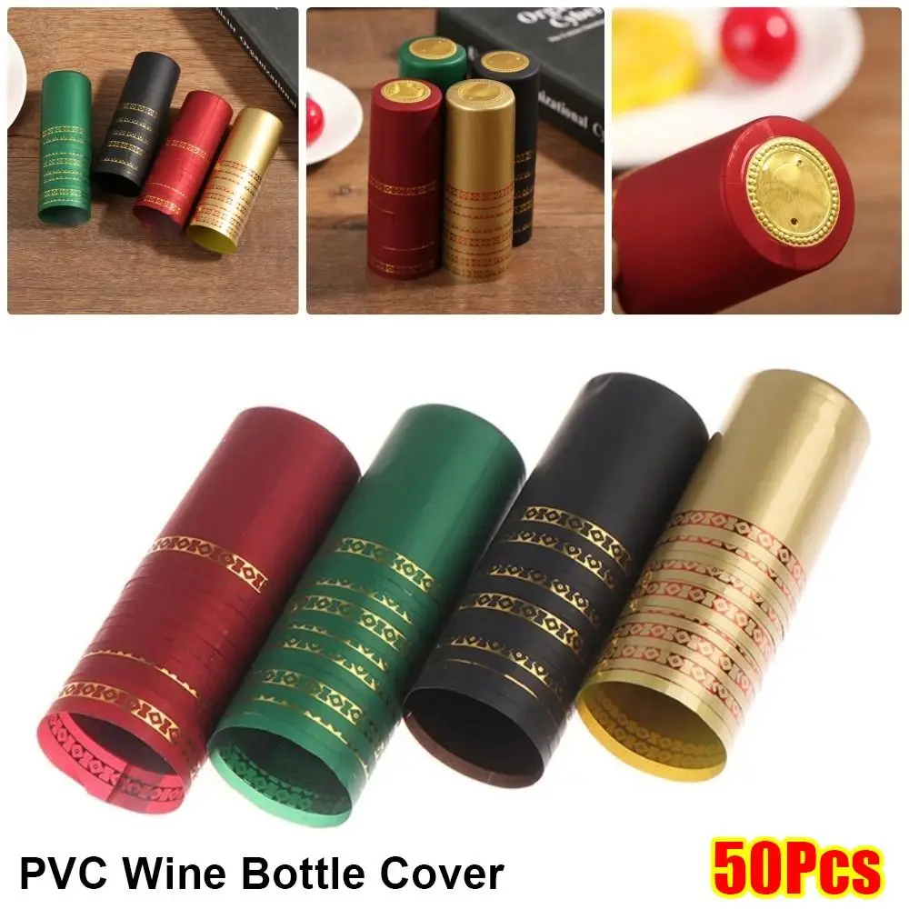 50Pcs Heat Shrink PVC Wine Bottle Cover Home Bar Supplies Bottle Cap Heating Shrinkable Caps Airtight Shrinking Film PVC
