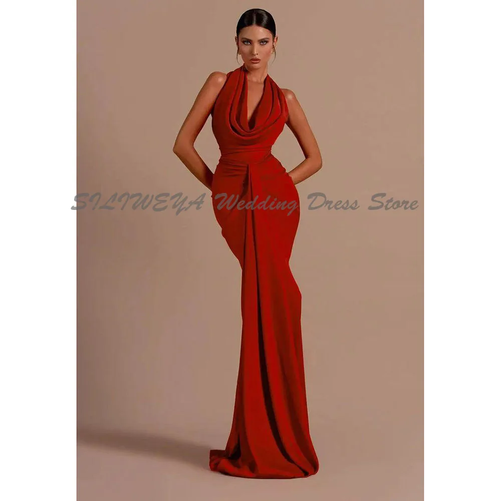 

Classic Evening Dresses Women Sleeveless V Neck Mermaid Backless Halter Floor Length High Quality Satin Banquet Prom Party Gowns