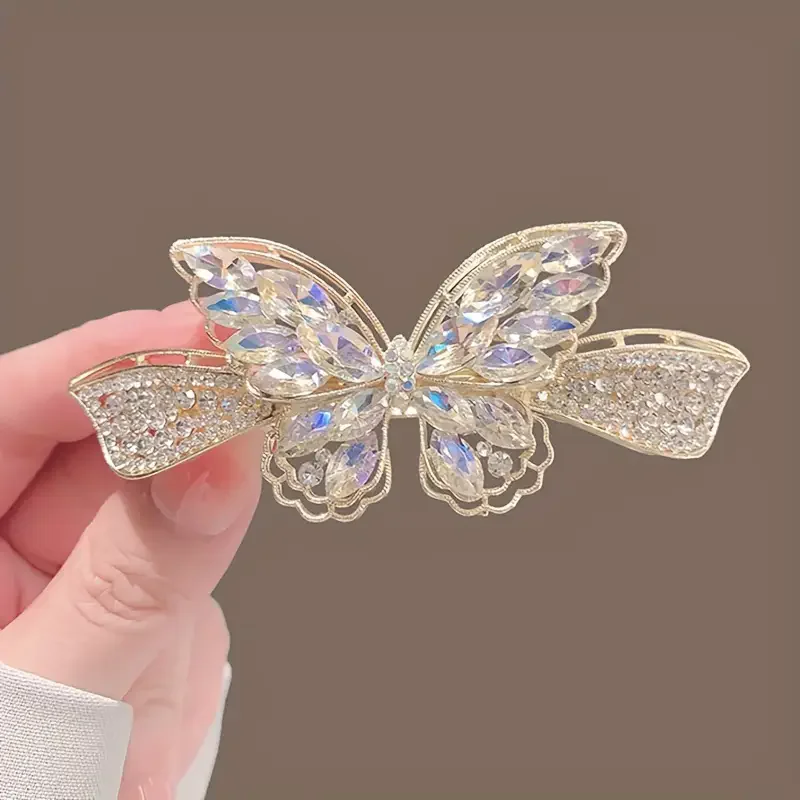 Eleganter Schmetterlingsclip, modische Strass-Haarspange für Damen, funkelnder Rückenclip, Pferdeschwanz-Accessoire, goldener Make-up-Look