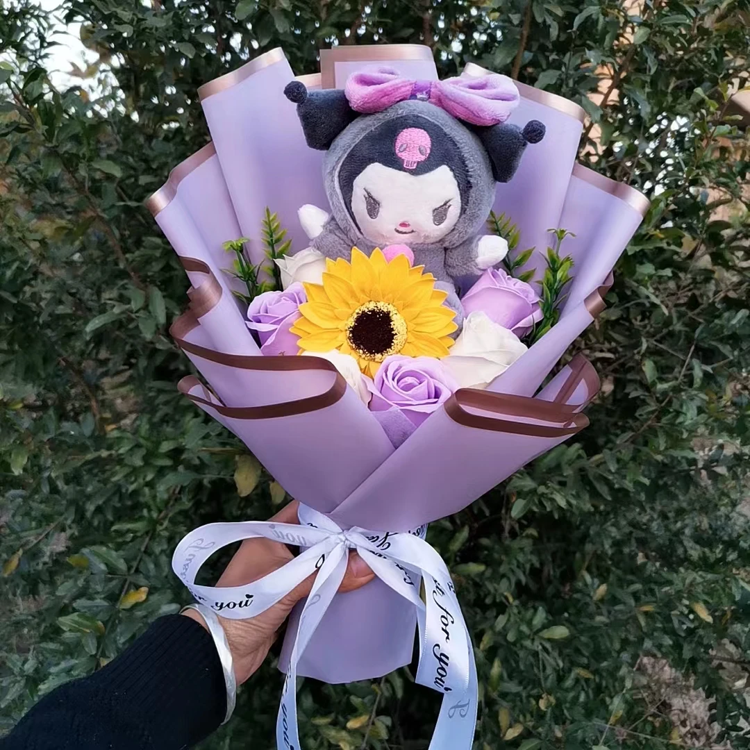 Hello Kitty Plush Bouquet Anime My Melody Kuromi Plush Toy Cinnamoroll Rose Sunflower Flower Valentine's Day Birthday Gifts