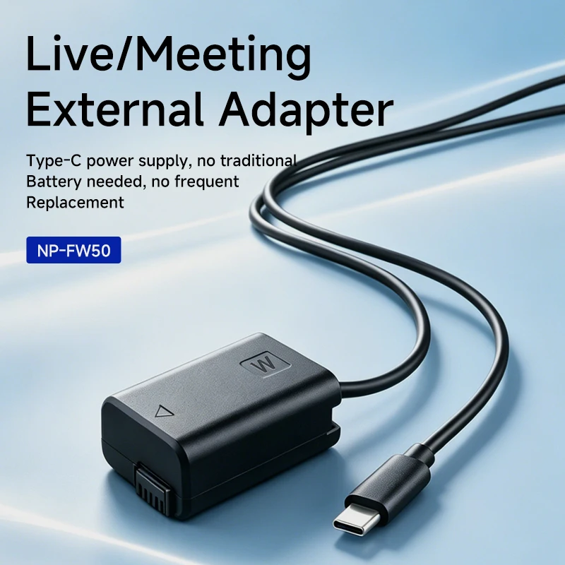 NP-FW50 Type-C Dummy Battery DC Coupler External Power Supply for Sony ZV-E10 A6000 A6400 A7 A7M2 A7R2 RX10 Series Cameras