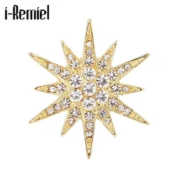Hight Quality Vintage Luxury Rhinestone Starburst Star Brooches & Pins Shiny Crystal Victorian Lapel Pin Women Bouquet Jewelry