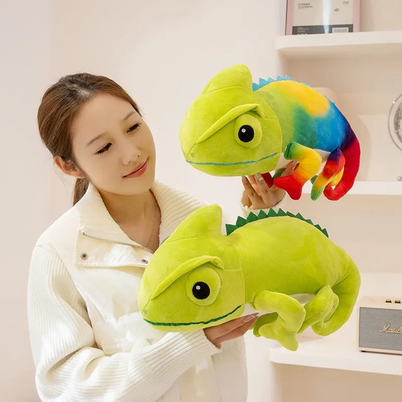 

Плюшевая игрушка-хамелеон Рапунцель 40/48 см, реалистичная, с мультяшным дизайном, разноцветным вьющимся хвостом, креативная имитация животного, милая подушка-подарок