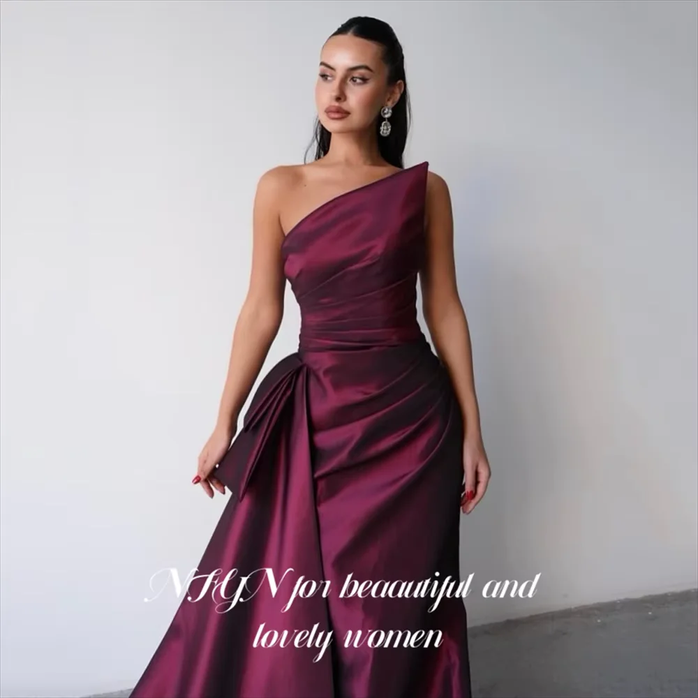 NFYN Burgundy Evening Dress Satin Mermaid Prom Dresses Draped Party Formal Gown Sleeveless robe de bal for Woman Customized image 4