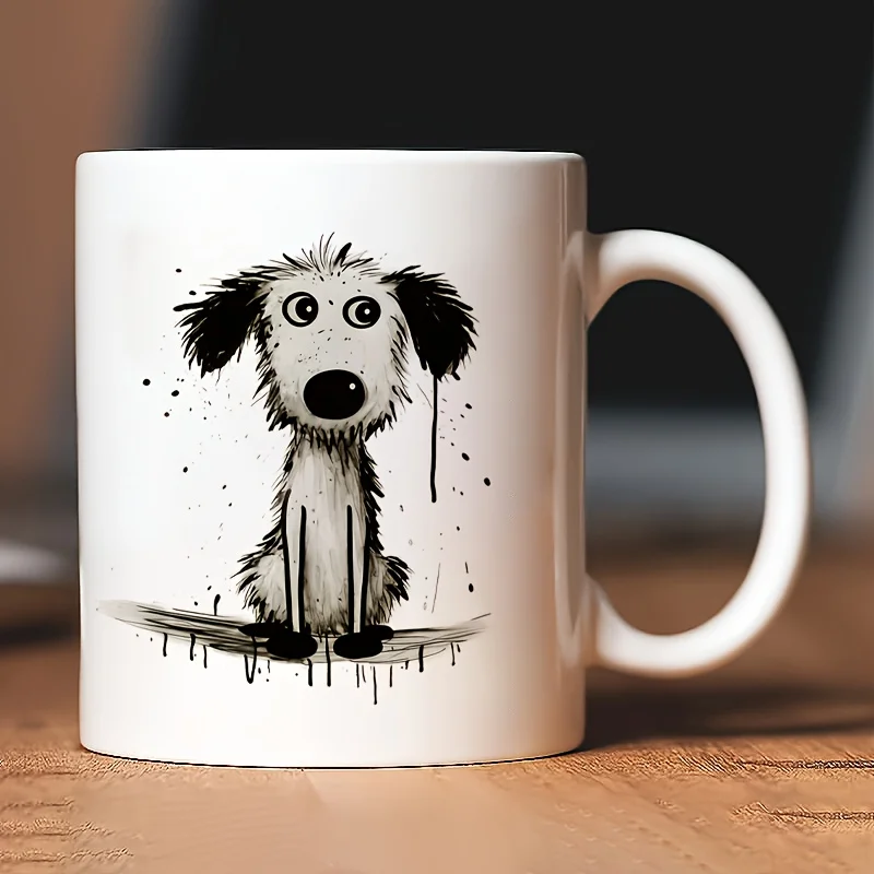 1 11-Ounce Black Ceramic Coffee Mug with Cute Dog Design - Insulated, Hand Wash Only, Perfect Gift for Friends, Sisters, Coffee Lovers and Owners, Coffee Bar Accessories