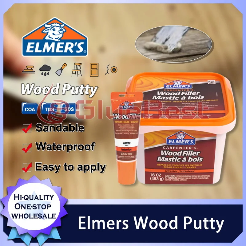 Elmers Waterproof Wood Putty Durable Filler for Furniture Repair Wooden Door Restoration Cracks Holes and Surface Smoothing