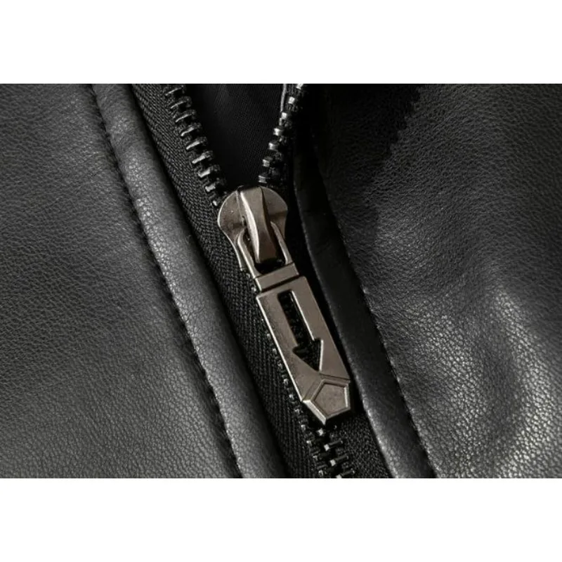 KIDWHXR Men Leather Jacket Thicken Fleece Windproof Waterproof Man Outerwear Punk Stand Collar Long Sleeve Zipper Male Coat