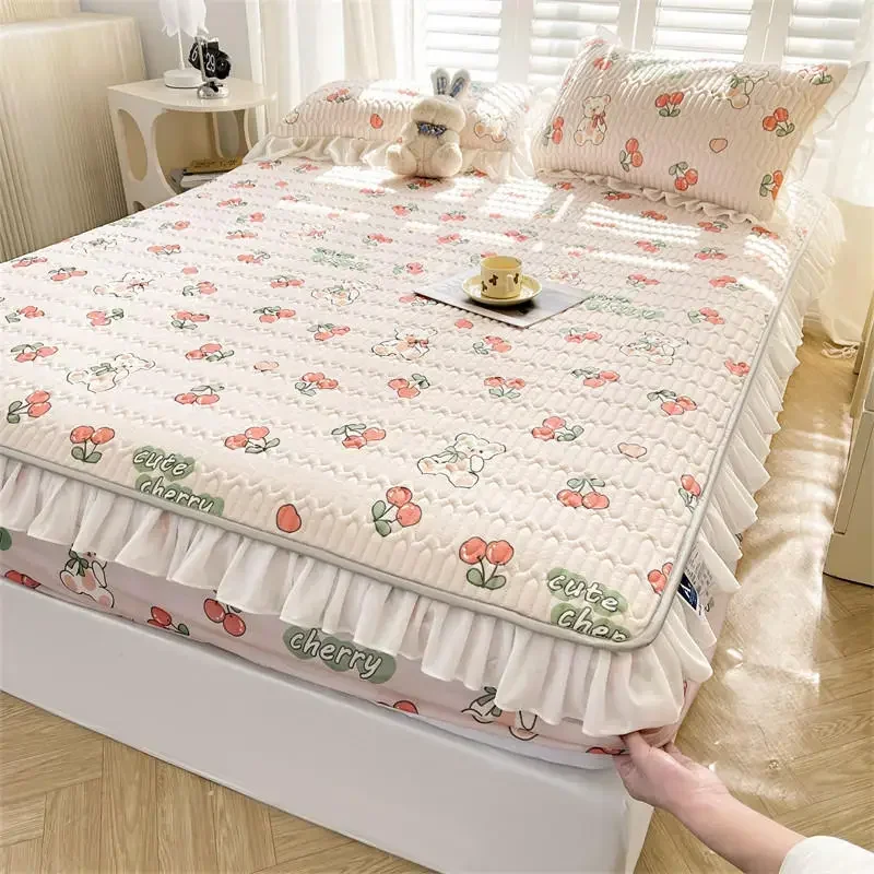 Summer Latex Ice Mat Bed Mattress Cover Cool Cartoon Mattress Pad Air Conditioner Soft Cool Bedspread Non-slip Fitted Sheets