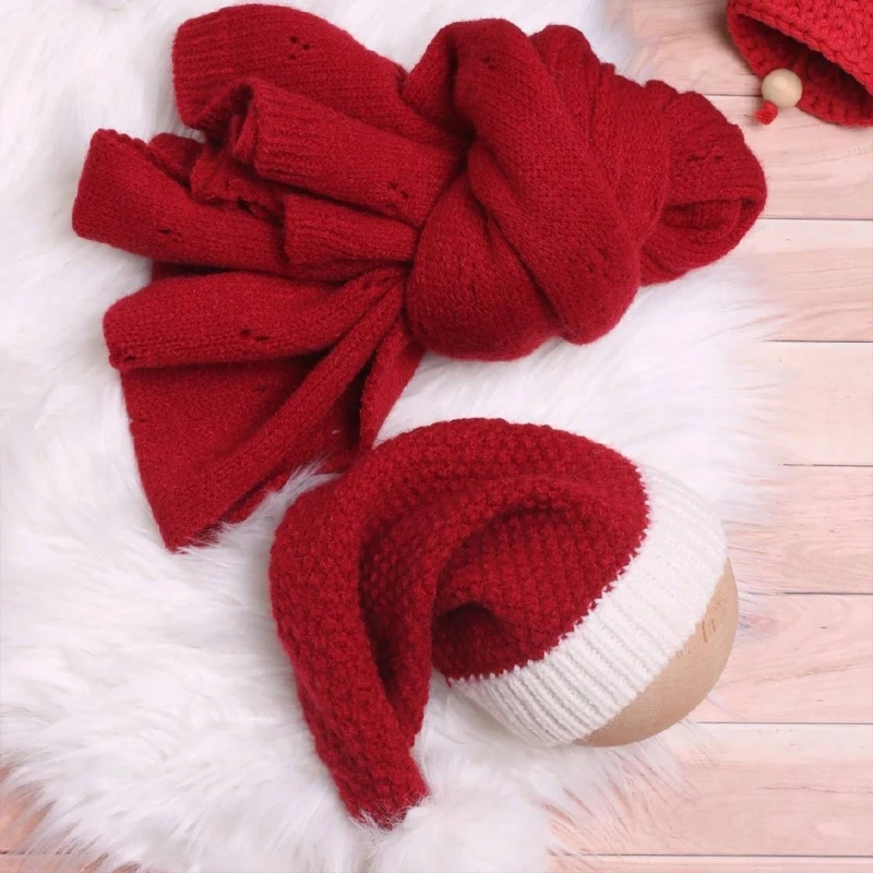 Conjunto gorro Papá Noel y envoltura para bebé, atrezos para fotografía bebés, traje navideño para recién nacido, 40JC