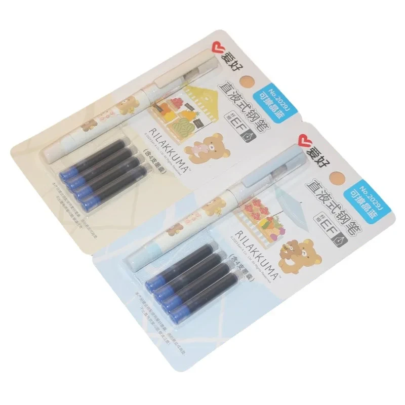 AIHAO 2029J Rilakkuma Blue Black Ink Set Fountain Pen EF 0.38mm Student Office Stationery Supplies Ink Pens For Writing Kawaii