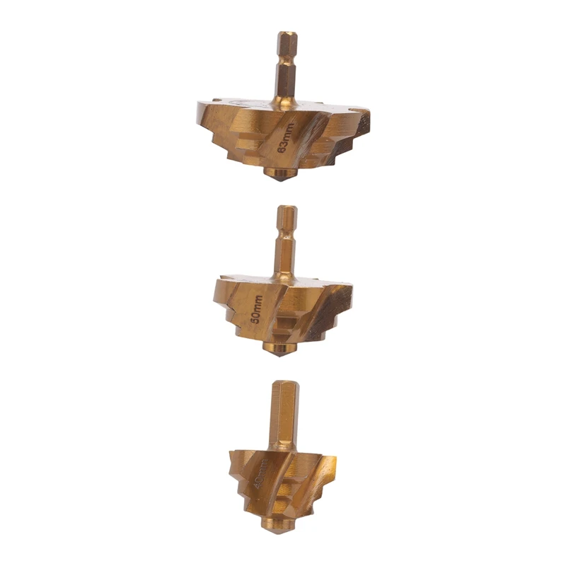 A23T 3 Pcs PPR Stepped Drill Bit Set 8mm Shank 40/50/63mm Lifting Tool for Water Pipe Connection & Repair, Titanium Steel