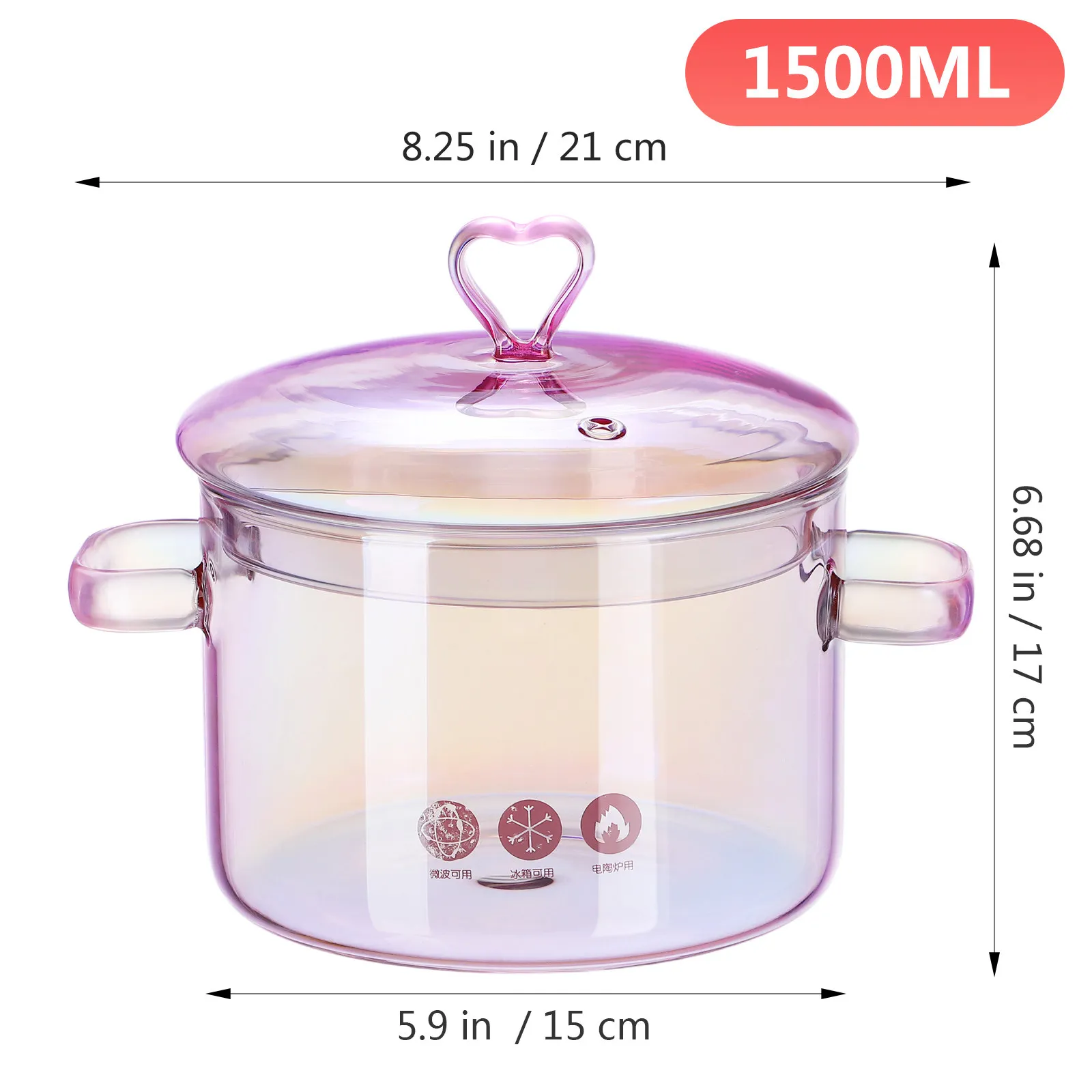 Transparent Glass Soup Pot with Lid Flat Base Fast Heat Conduction Uniform Heating Double Handle Stew Pot for Home Restaurant