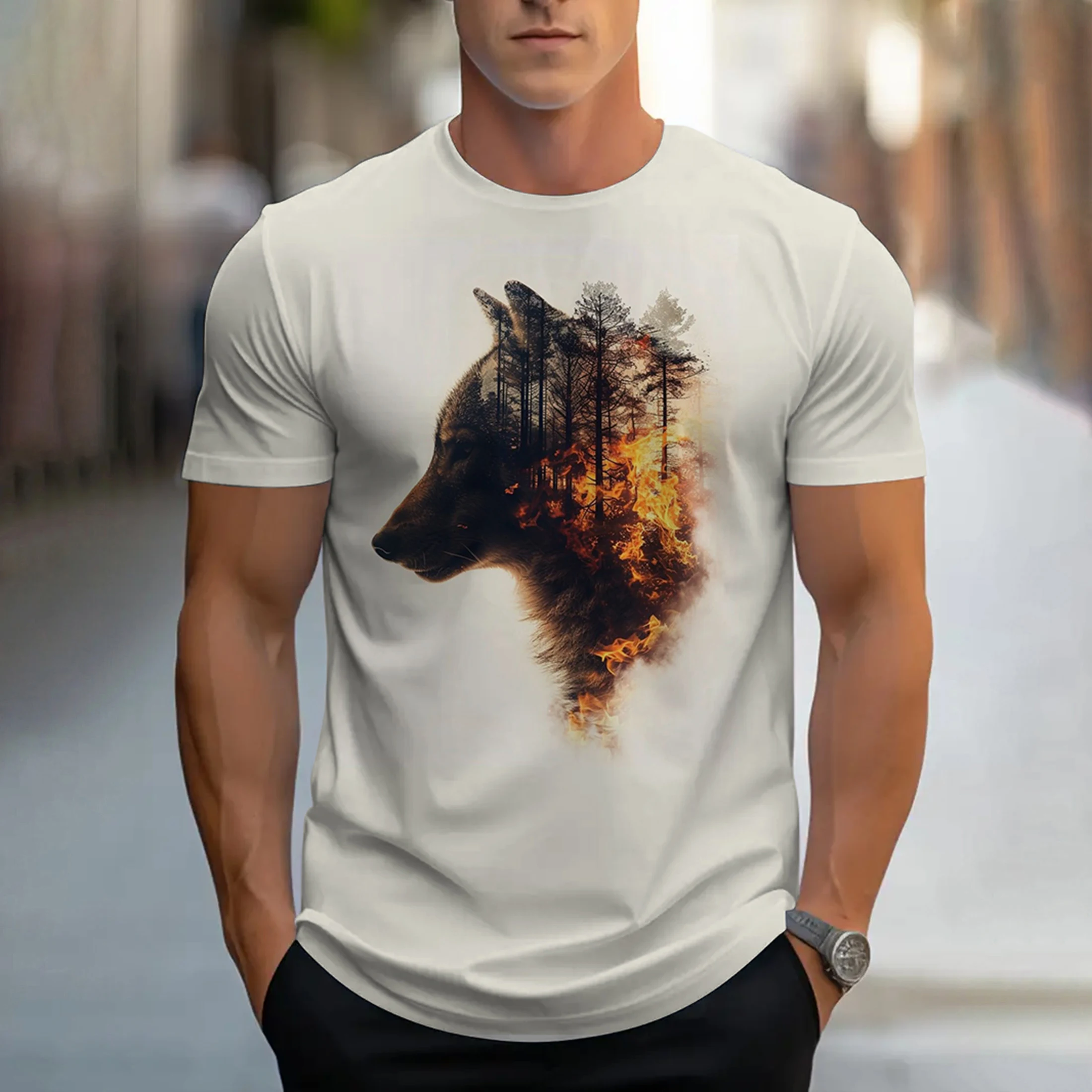 

Мужская модная футболка с 3D животным принтом и короткими рукавами и круглым вырезом, индивидуальная уличная мужская одежда, подходящая для летней уличной одежды