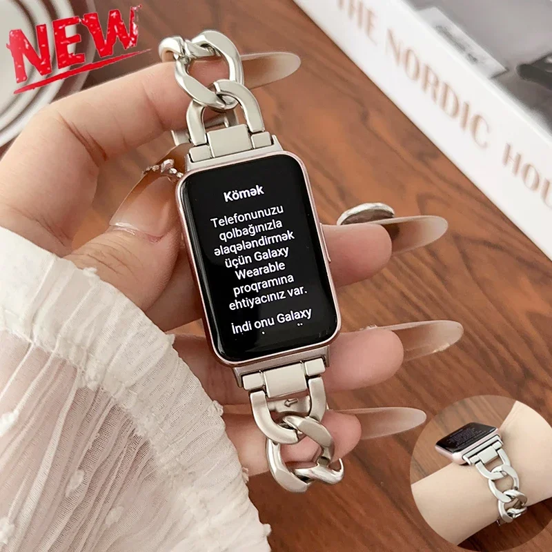 Stainless Steel Strap For Samsung Galaxy Fit 3 Metal Chain Band For Samsung Galaxy Fit 3 SM-R390 Cowboy Watchband Accessories