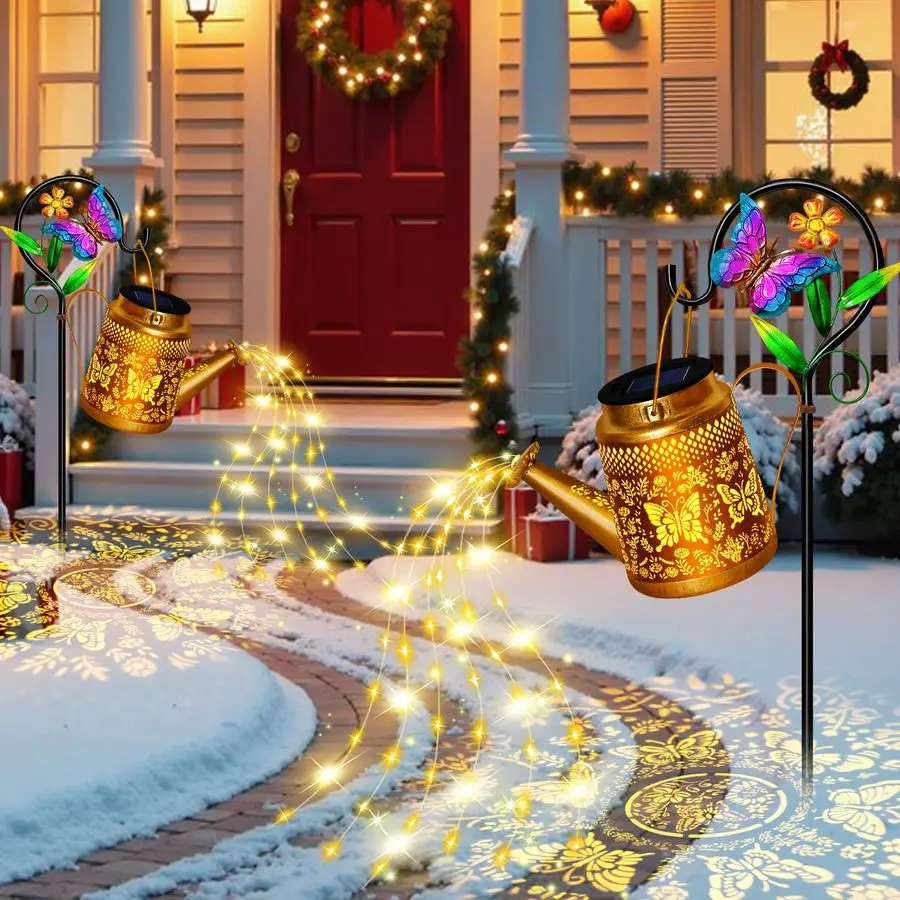 

Фонари для лейки, 2 упаковки фонарей-бабочек с крючком-бабочкой, водонепроницаемые солнечные садовые фонари для ландшафтной дорожки