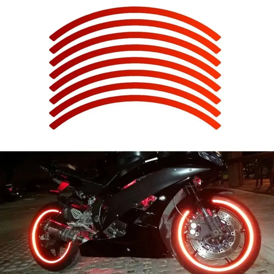 

16Pcs Car Motorcycle Bicycle 18 Inch Wheel Reflective Hub Steel Ring Sticker Stripe Styling Decal Tires Motorcycle Accessories