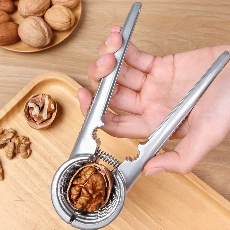 2/1pcs Portable Nut Cracker Silver Metal Walnut Clip Cracker Opener Walnut Plier Nut Shelling Tools Kitchen Gadgets Accessories