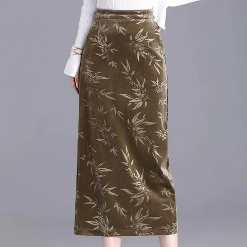 Falda de hilo dental con estampado de temperatura para mujer Falda midi con cintura elástica y doble bolsillo con abertura lateral