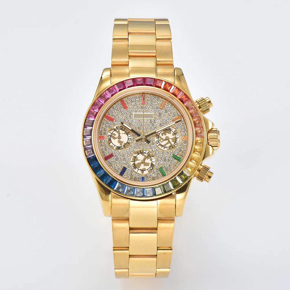 Часы VK63, красочные часы с бриллиантами и драгоценными камнями, серия OUMASHI, лучшие мужские часы с циферблатом панды, кварцевое сапфировое стекло, часы из нержавеющей стали 316,