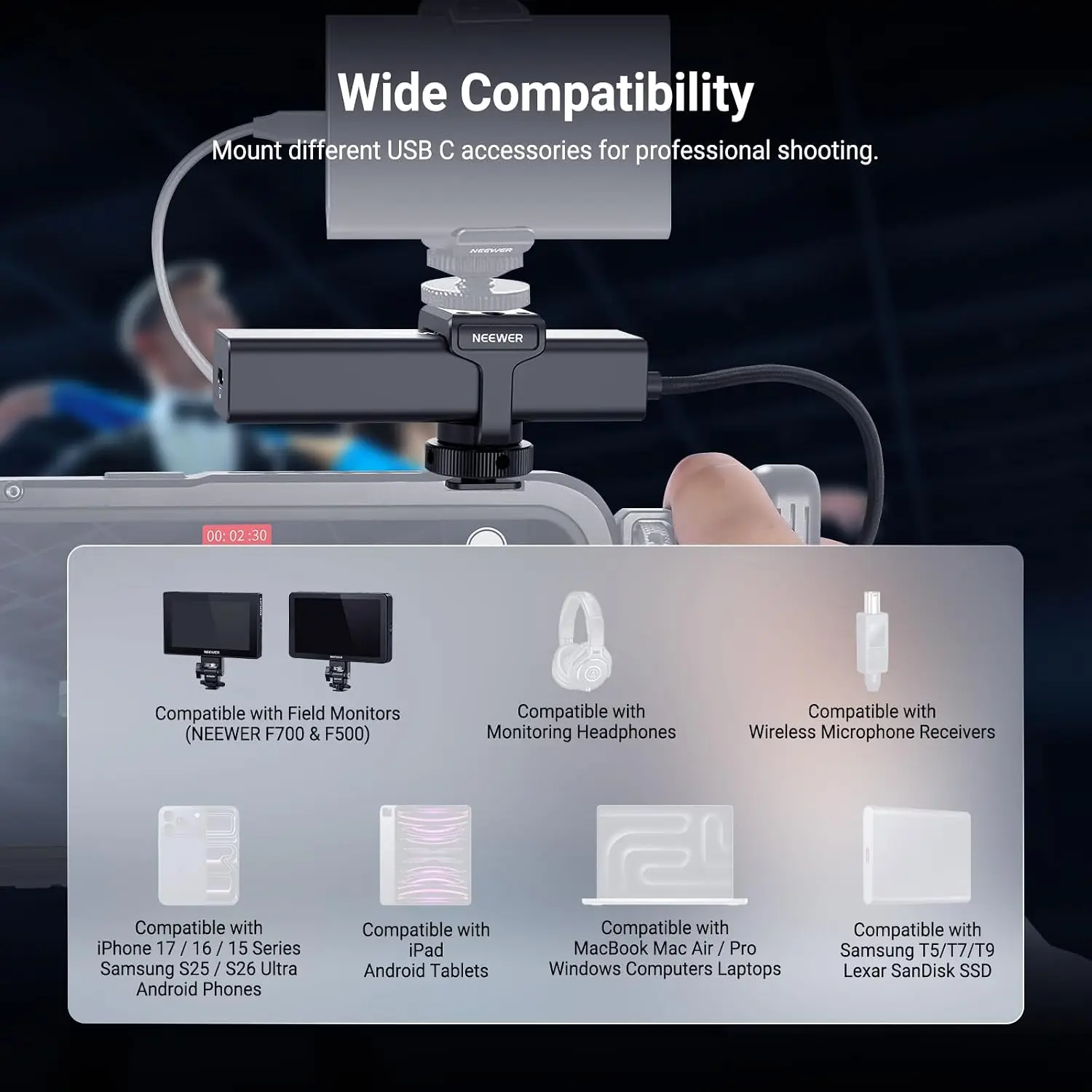 NEEWER USB-C Hub Dock mit Cold Shoe Halterung, 4-in-1 USB 3.1 Gen2 Extender Multiport Adapter Dongle 100W PD Ladestation – Detail 8