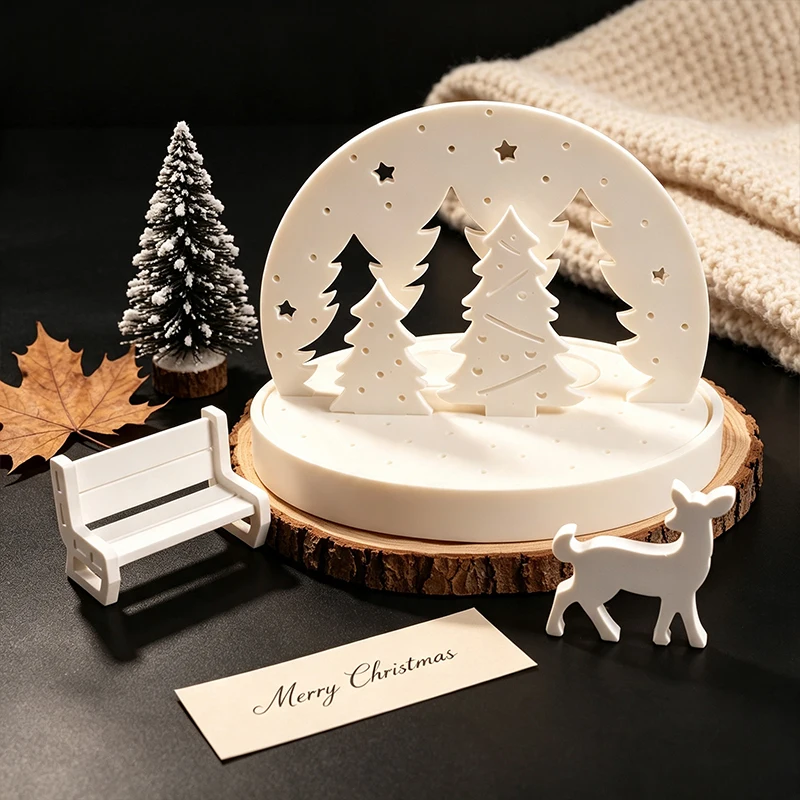 Christmas Elk Tealight Candle Holder Silicone Molds, 3D Resin Plaster Tray Mold Kit, DIY Winter Scene Lamp Base Craft Tool Set view 6