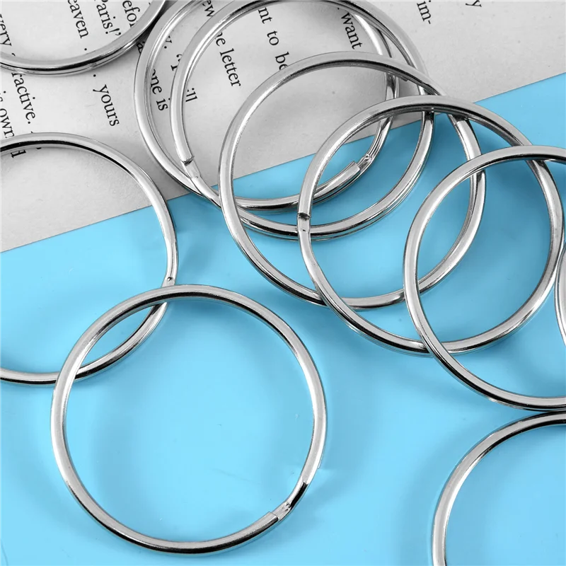 A23E-10X Quality 50Mm Keyring Split Ring Set Heavy Duty Large Nickel Key Loop Sprung Hoop