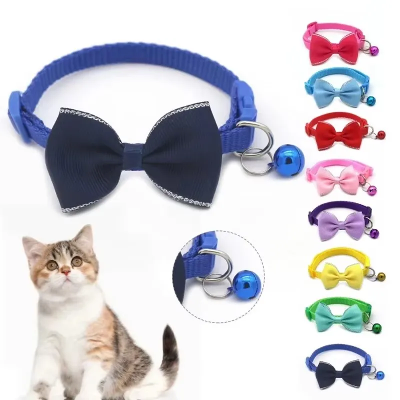 1/2/3/4Pcs Silver Edge Bow Pet Collar, Adjustable Bow Collar With Bell, Suitable For Small Pets