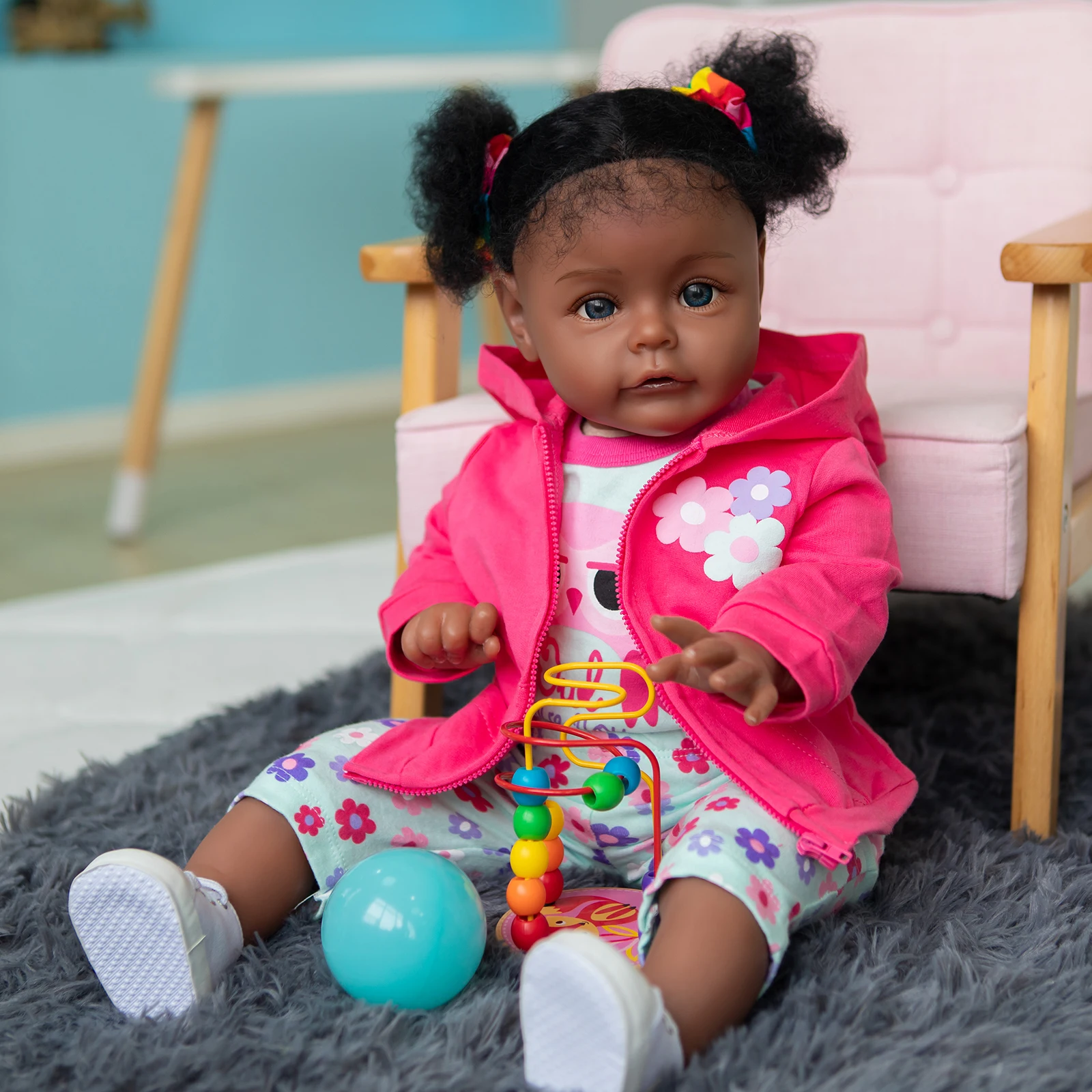 

24inch African American Doll Suesue Black Skin Reborn Baby Finished Newborn With Rooted Hair Handmade Toy Gift For Girls