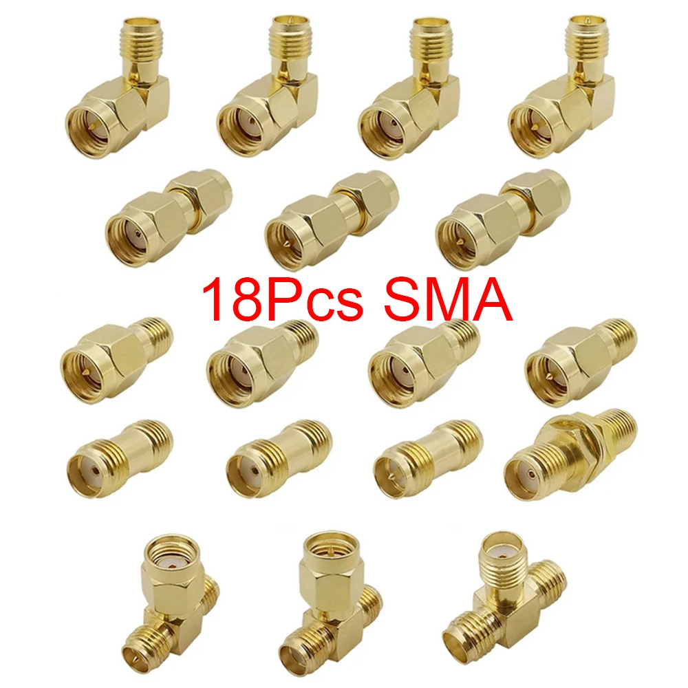 18Pcs SMA Connector Kits RP SMA Male Female Plug Jack RF Coaxial Adapter Straight & Right Angle