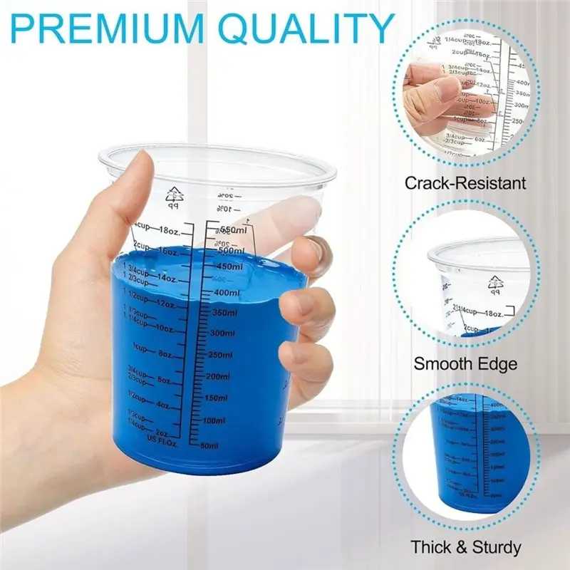 AAAN-Epoxy For Resin Mixing Cups 50-Pack 20 Oz(600 Ml) Disposable Measuring Tools Including 50 Wooden Stir Sticks,For Liquid
