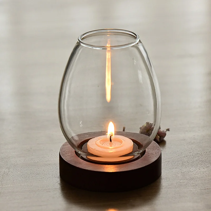 1pc Transparent Candle Holder Candlesticks Windproof Glass Table Decoration Tealight Round Living Room Decorations Ornaments