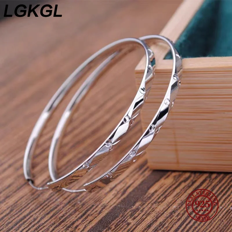 LGKGL Fashion 925 Sterling Silver 3/4/5/6CM Grid Hoop Earrings For Women Luxury Designer Jewelry Accessories