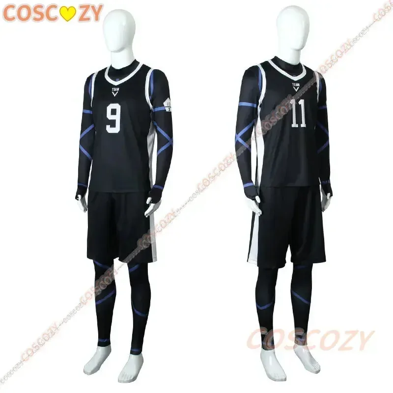 Disfraz de Cosplay de Anime Blue Lock Nagi Seishiro, Jersey negro, mono de fútbol, peluca, ropa para fiesta de Navidad y Halloween