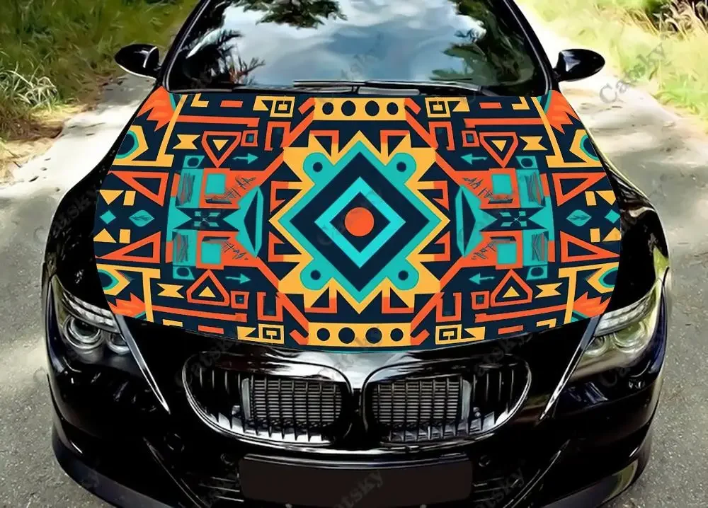 Colorful Geometric Aztec Pattern Car Hood Vinyl Stickers Wrap Vinyl Film Engine Cover Decals Sticker on Car Auto Accessories