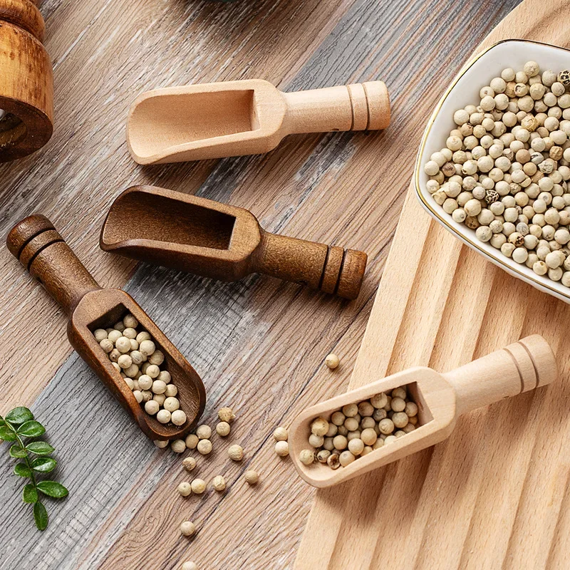 2/5PCS Wooden Coffee Scoop Set Mini Measuring Spoons For Salt Sugar Milk Powder Kitchen Baking Tools Cooking Utensils