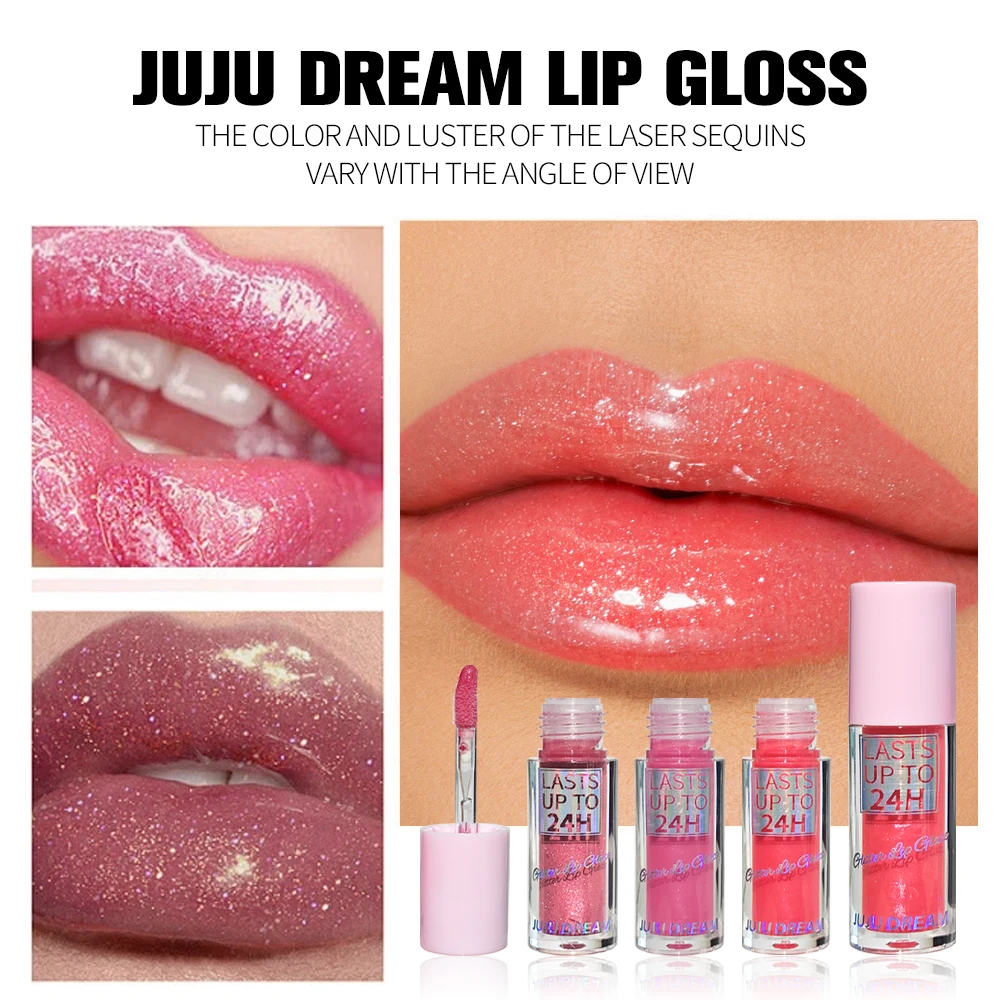 مجموعة ملمع الشفاه الثلاثي مكونة من 3 قطع - ملمع شفاه لامع ومرطب يدوم طويلاً وملمع شفاه ملون باللون الوردي والخوخي (مجموعة هدايا)