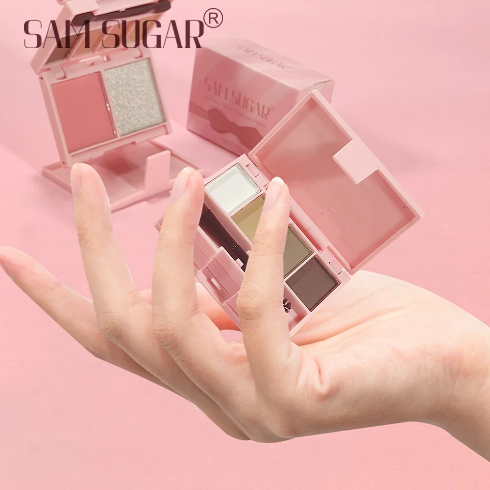 Mini ombretto portatile pieghevole vegano impermeabile per trucco viso evidenziatore fard set di cosmetici con tavolozza combinata 3 in 1