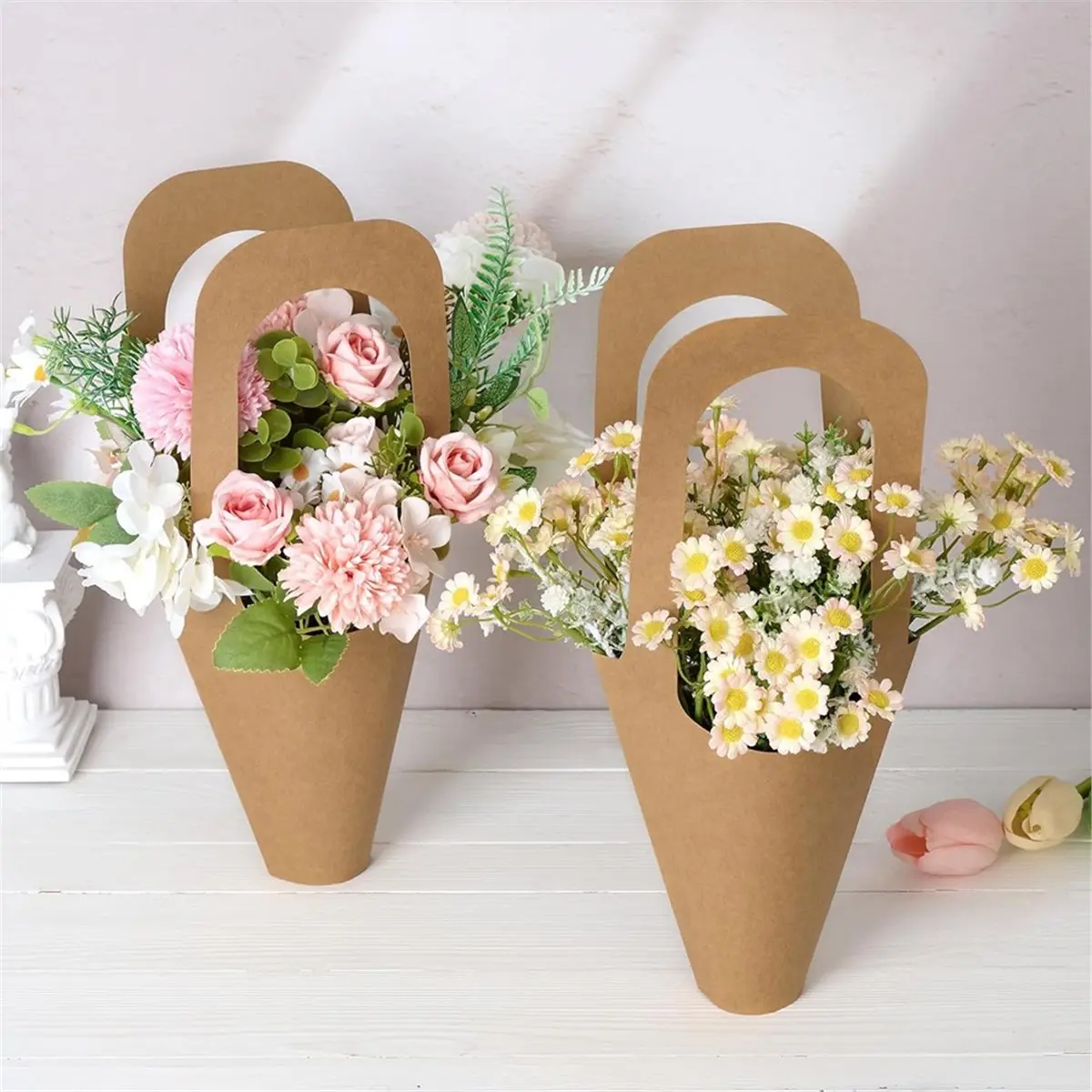 2026 New 50 Pack Paper Flower Gift Bags, Flower Bouquet Holders Floral Wrapping Bags for Valentine'S Day,Flower Bar, Wedding