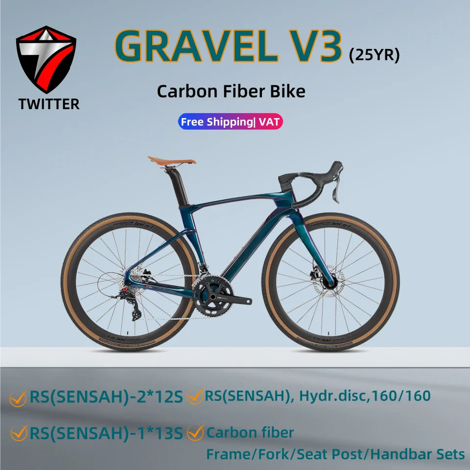 

НОВЫЙ приключенческий велосипед TWITTER V3Pro из углеродного волокна 2025 года — 13/24 скорости, гидравлические дисковые тормоза для мужчин и женщин