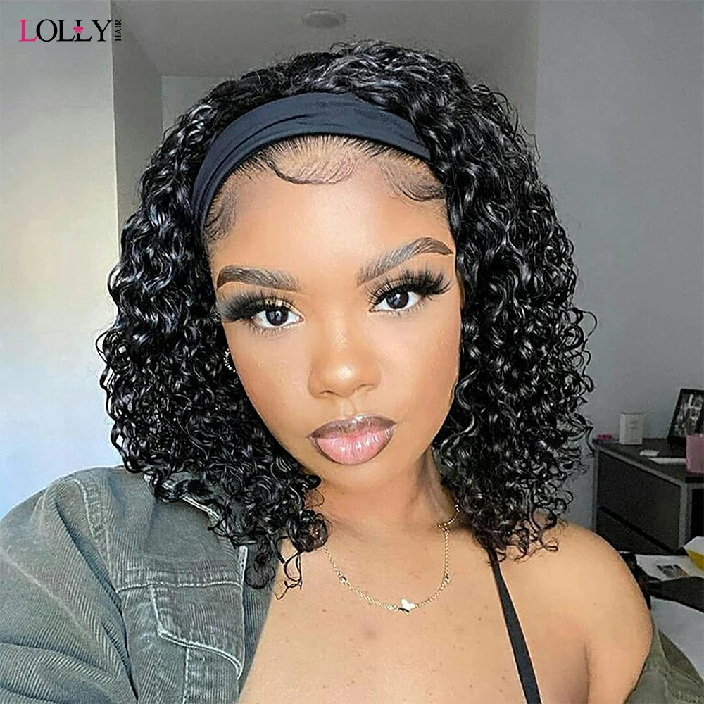 

Lolly 250 Density Headband Wigs Human Hair short Wave Wigs Human Hair Ready To Wear Kinky Curly Wigs 100% Human Hair