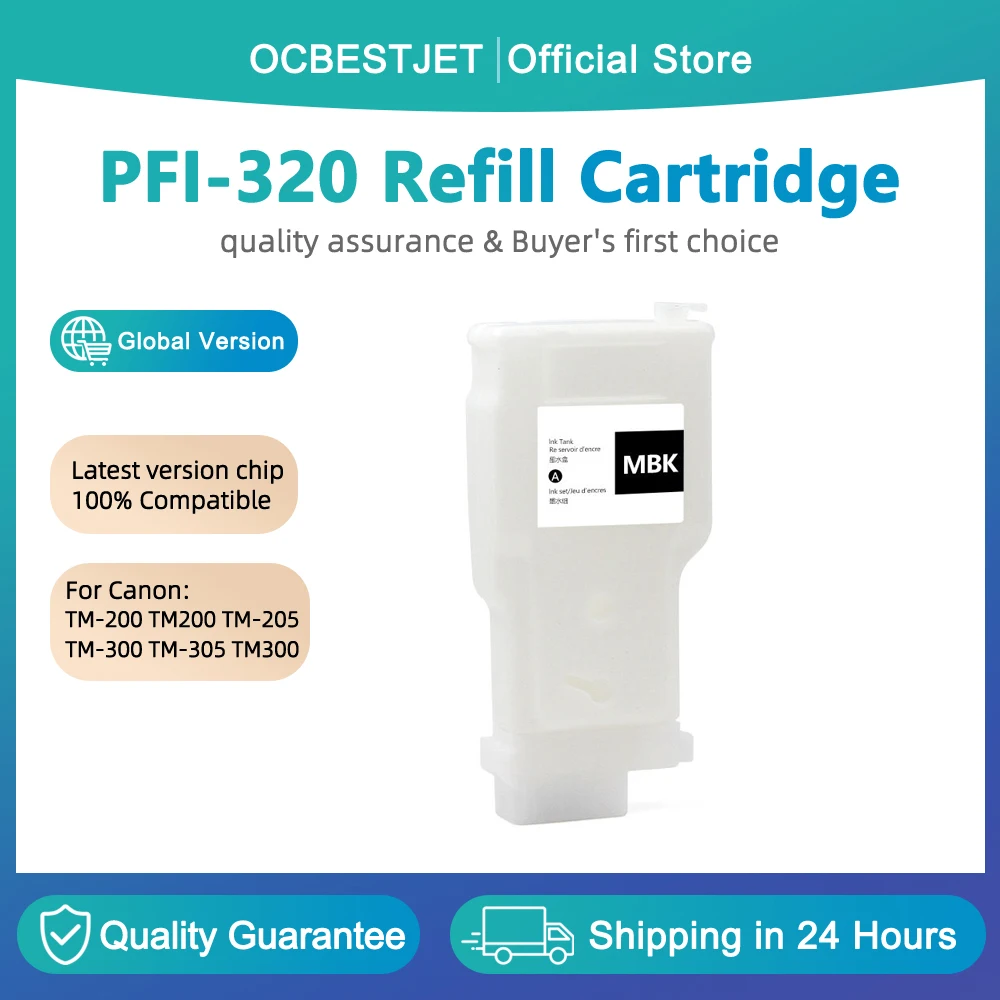 

PFI-320 PFI-321 Refillable Ink Cartridges For Canon TM200 TM205 TM300 TM305 TM-200 205 300 305 With With Permanent Chip 300ml