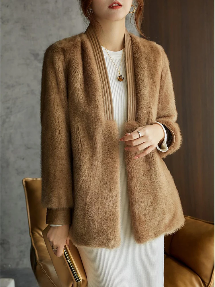 Luxury Elegant Mink Fur Coat for Lady 2024 Spring Winter Long Sleeve Faux Fur Jacket Cardigan Fluffly Artificial fur coats