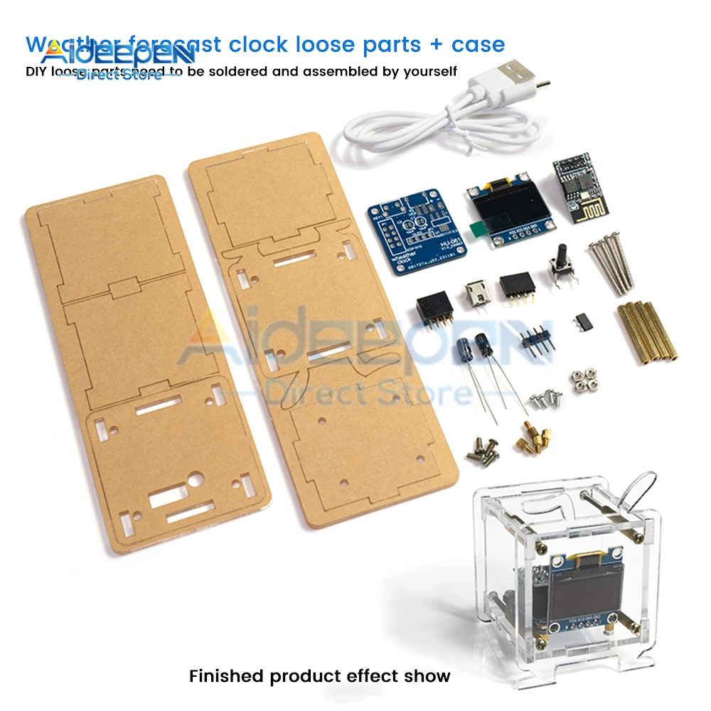 Imagem -02 - Mini Relógio Eletrônico Faça Você Mesmo Kit 0.96 Polegada Oled Display Suporta 2.4g Wifi Networking com Case Divertido Faça Você Mesmo Soldado Solto 5v Esp8266