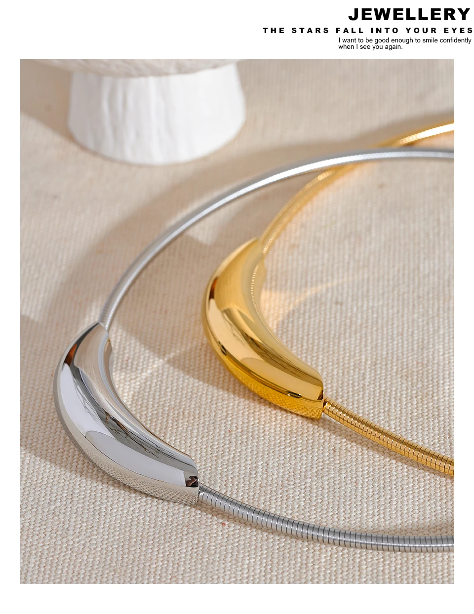 Yhpup Wasserdichter Edelstahl Beliebte Halsband Licht Halskette Damen Statement Metall 18K vergoldet Trendiger Modeschmuck – Detail 13
