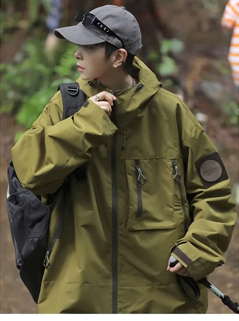 American Retro Outdoor Waterproof Jacket for Men Spring Autumn Fashion Men's Long Sleeved Sports Jacket Coats Y2k Men Clothing